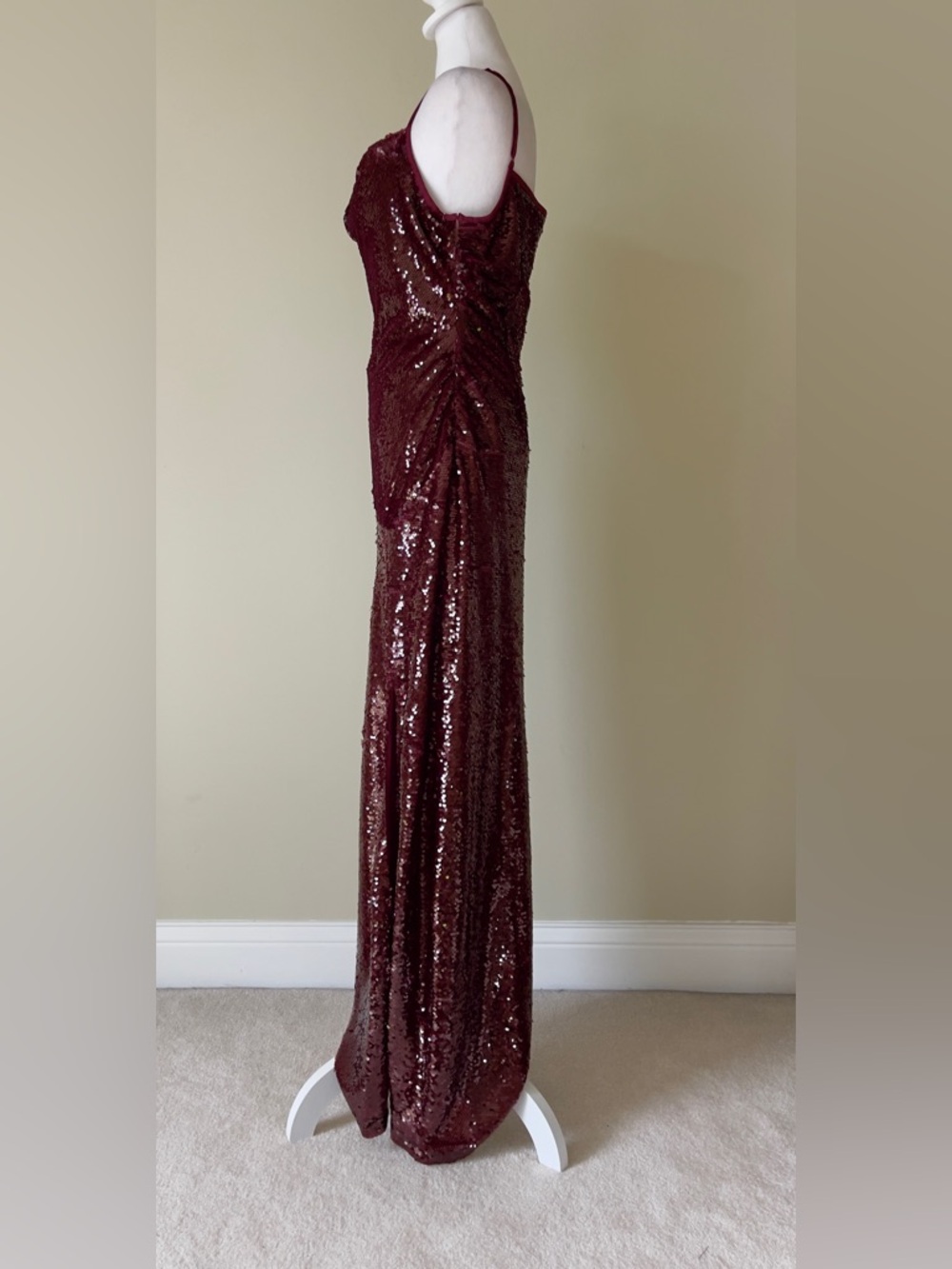Julia Jordan Sequin Cowl Neck Side Slit Maxi Dress in Red Wine Color Slip NWOT - Picture 7 of 11